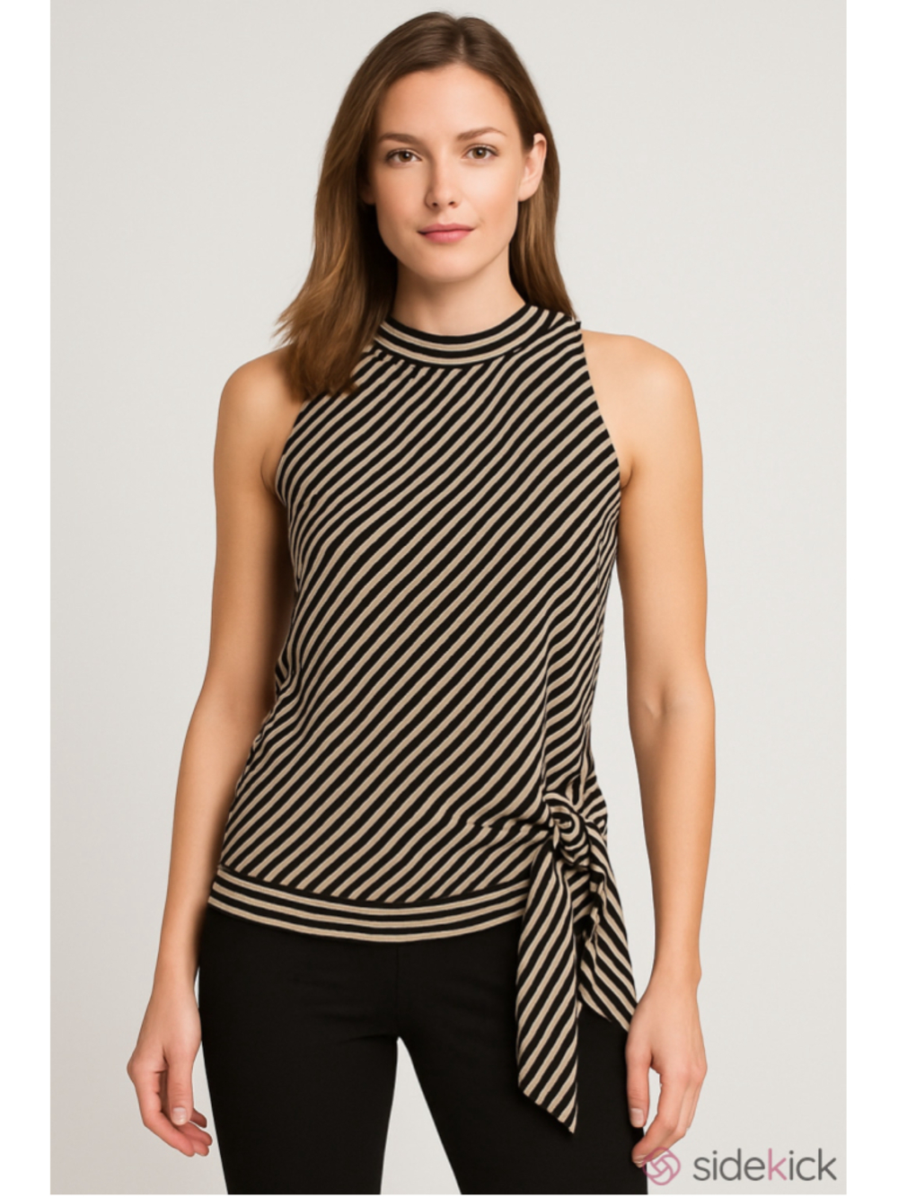 NWT Michael Kors Sleeveless Striped Tie Waist Top Size L Nautical Chic B4